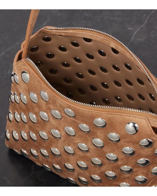 Khaite Brown Lina Medium Studded Suede Crossbody Bag