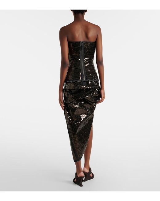Rick Owens Black Sequined Denim Bustier Top