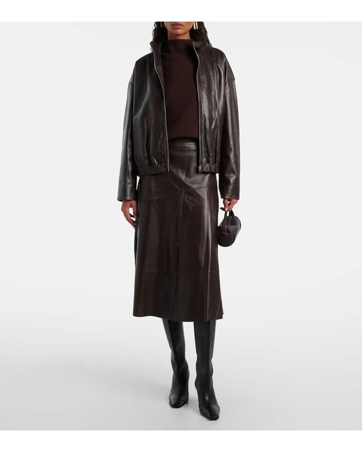 Falda Midi De Piel Yves Salomon de color Brown