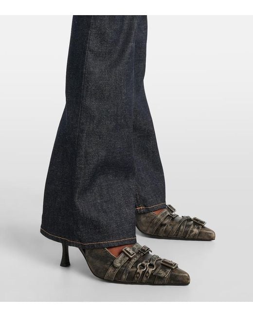 Acne Blue High-Rise Cotton-Blend Flared Pants