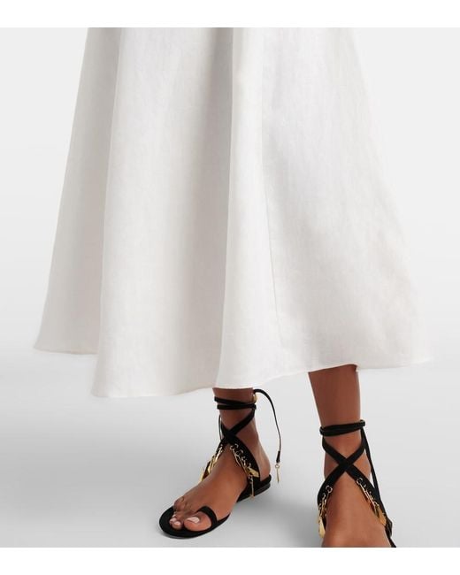 Faithfull The Brand White Bianca Halterneck Linen Midi Dress