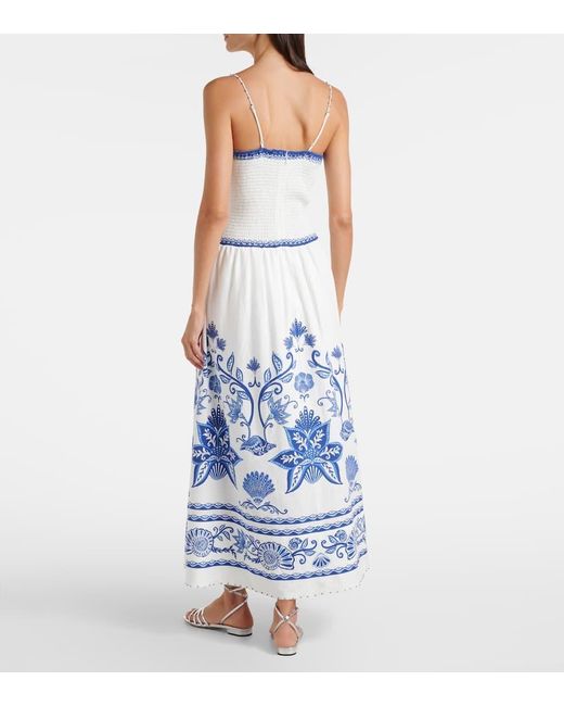 Robe Longue Imprimee En Lin Melange Farm Rio en coloris Blue