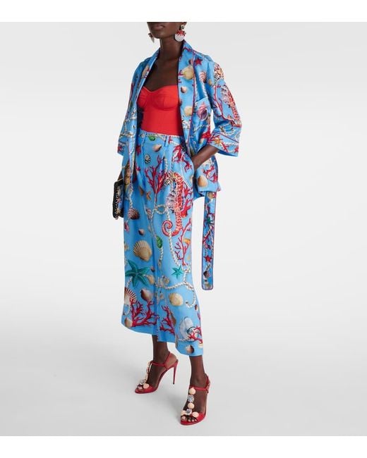 Culottes Capri de seda de tiro alto estampados Dolce & Gabbana de color Blue