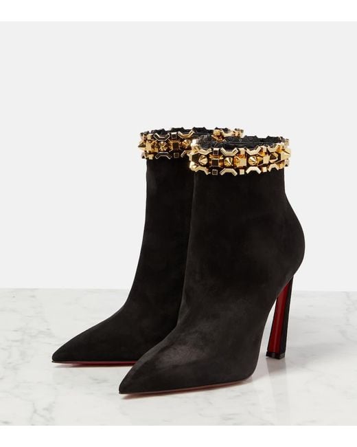 Christian Louboutin Black Asteroispikes Embellished Suede Ankle Boots