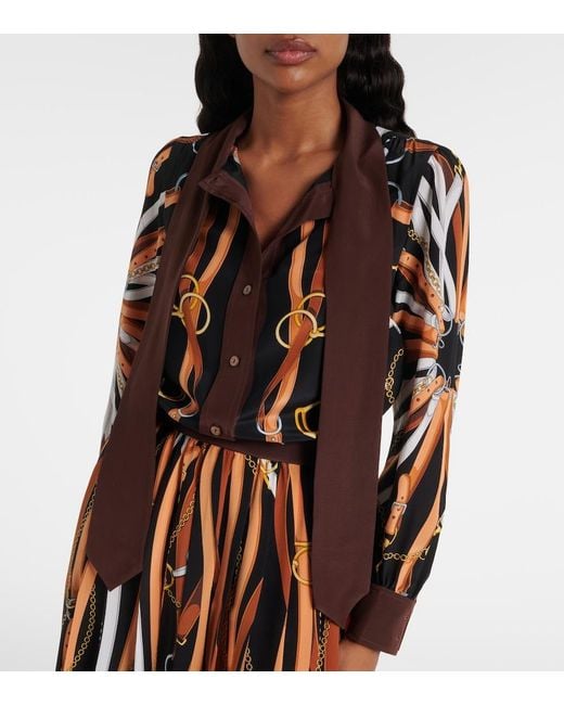 Gucci Brown Printed Tie-Neck Silk Shirt Dress