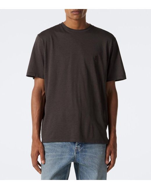 Saint Laurent Black Cassandre Silk And Cotton T-Shirt for men