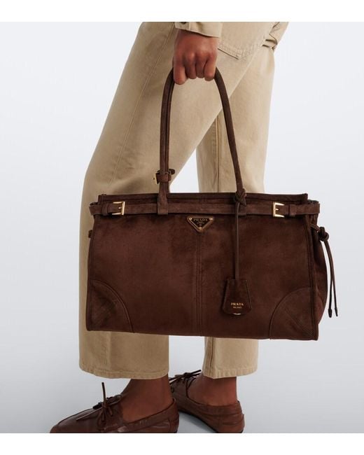 Prada Brown Bonnie Large Suede Tote Bag
