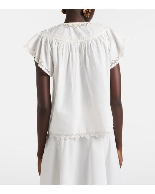 Ulla Johnson White Effie Embroidered Cotton Top