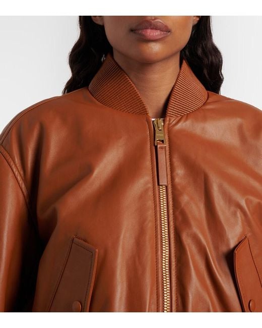 Givenchy Brown Cocoon Cropped Leather Bomber Jacket