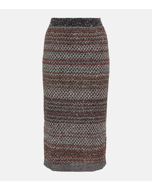 Missoni Brown Striped Sequined Knitted Pencil Skirt