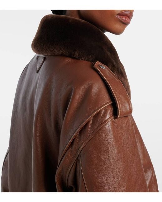 Prada Brown Bomberjacke Aus Leder Mit Shearling