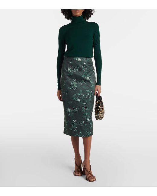 Emilia Wickstead Green Lorelei Floral Taffeta Faille Pencil Skirt