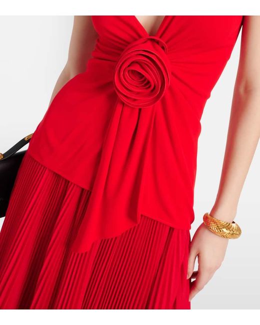 Top De Crepe Fruncido Con Aplique Floral Balmain de color Red