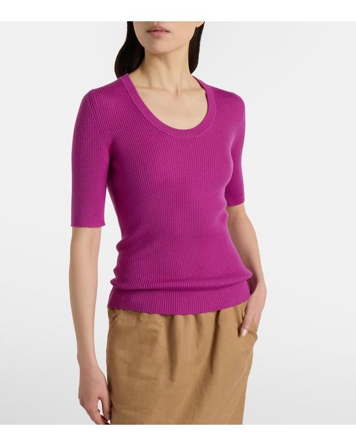 Chloé Purple Ribbed-Knit Wool Top