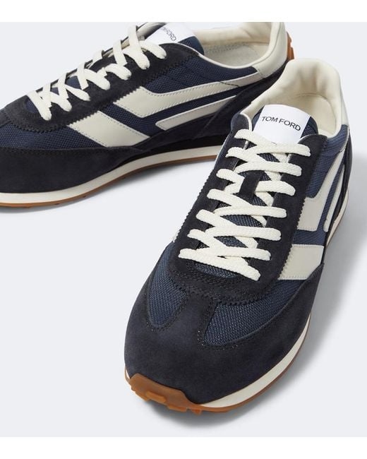 Tom Ford Blue Mick Suede-Trimmed Sneakers for men