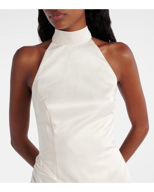 ROTATE BIRGER CHRISTENSEN White Bow-Detail Halterneck Satin Minidress
