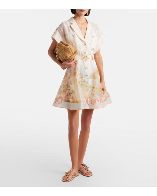 Zimmermann Natural Como Printed Linen And Silk Shirt Dress