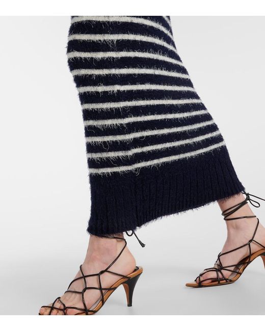 Khaite Blue Helen Striped Silk And Cashmere Midi Dress