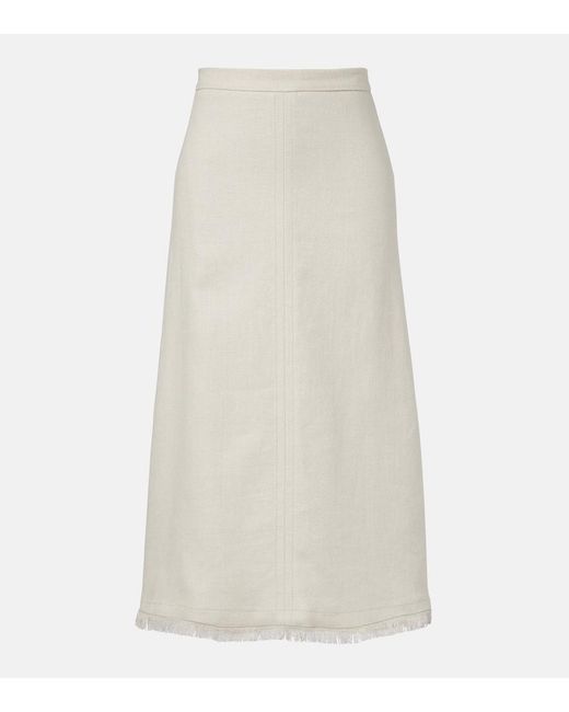 Max Mara White Fiocchi Linen And Cotton Midi Skirt