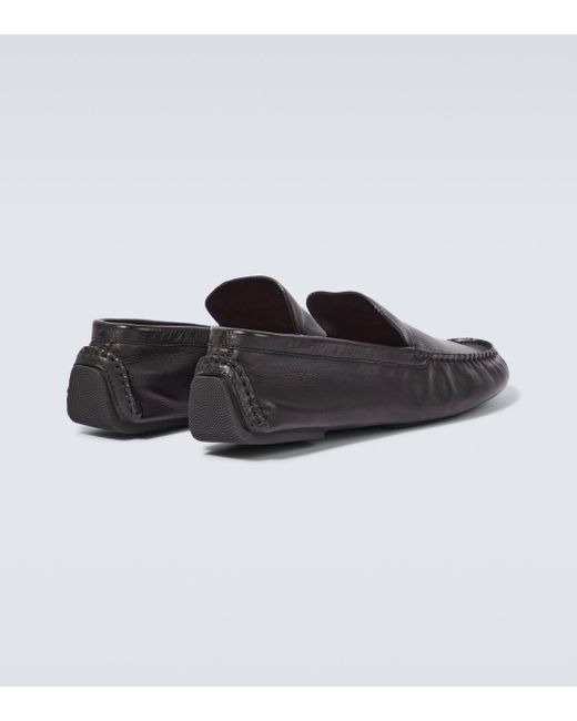 The Row Black Lucca Leather Loafers for men
