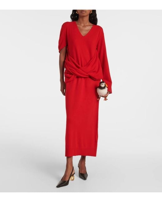 J.W. Anderson Red Draped Asymmetric Wool-Blend Dress