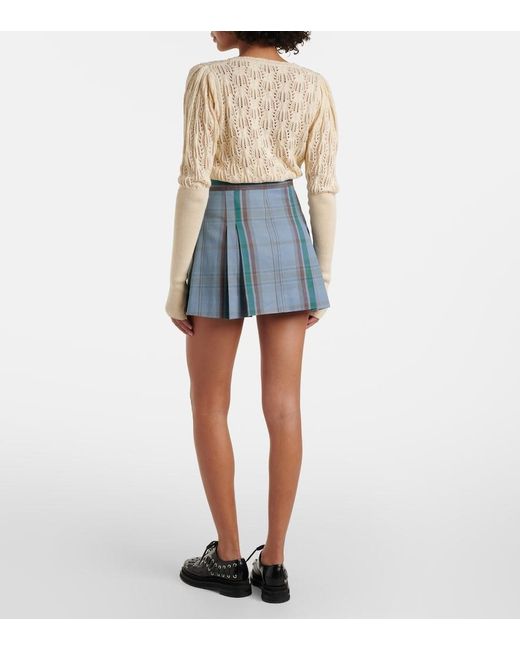 Vivienne Westwood Blue Cut Off Tartan Cotton And Linen Miniskirt