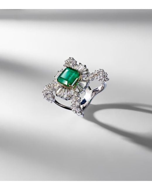 Anillo Reign Supreme De Oro Blanco De 18 Ct Con Esmeralda Y Diamantes YEPREM de color White