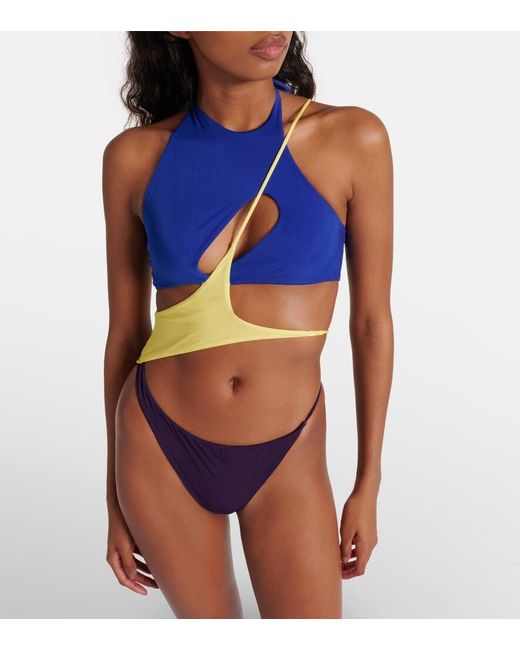 The Attico Blue Colorblocked Cutout Swimsuit