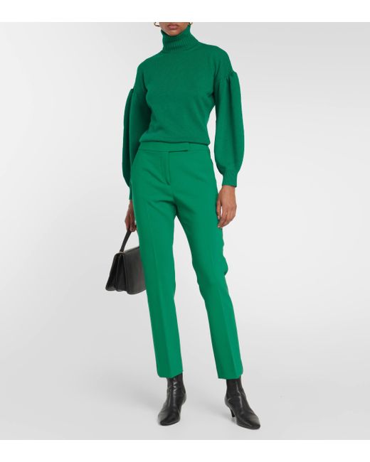 Max Mara Green Fuoco Cropped Wool-blend Pants