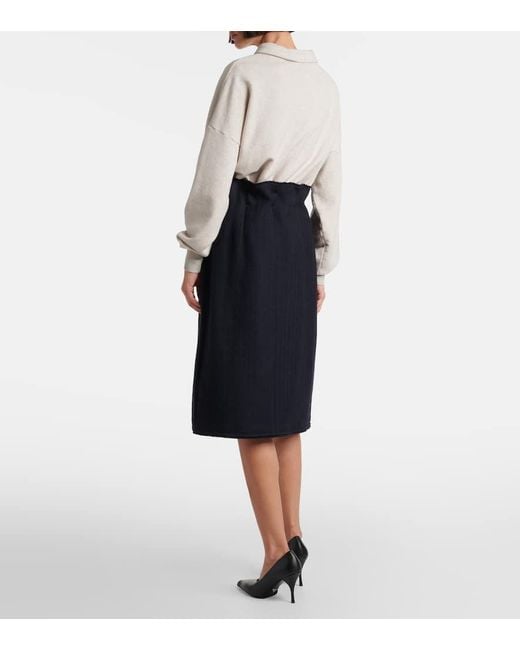 Prada Blue Chevron Pleated Virgin Wool Midi Skirt