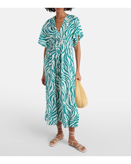 Max Mara Green Dorotea Zebra-print Cotton Midi Dress