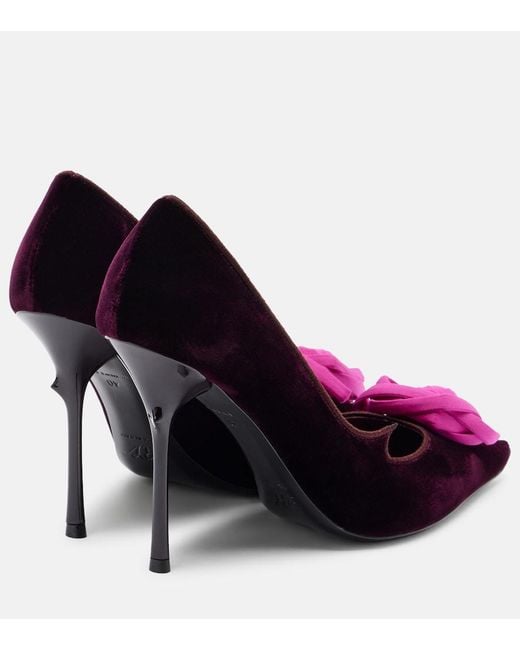 Roger Vivier Purple Rose Vivier 100 Floral Velvet Pumps