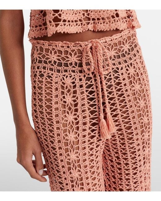 Anna Kosturova Pink Crochet Cotton Wide-Leg Pants