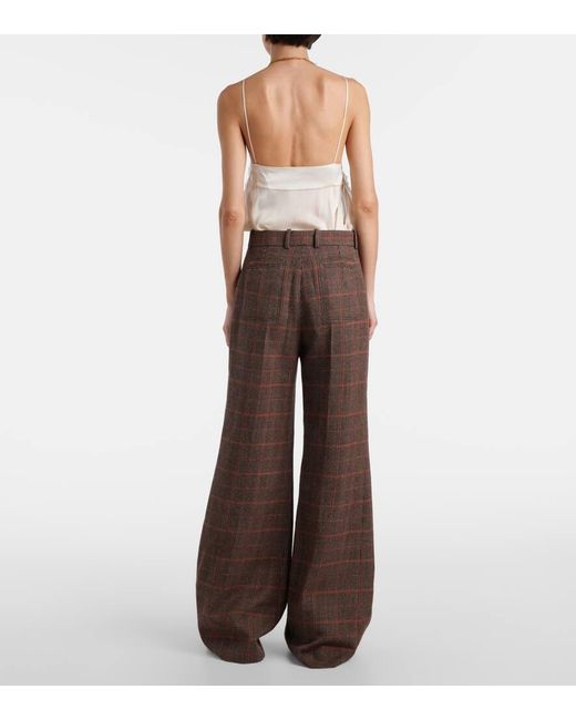 Pantalones Flared De Lana Virgen A Cuadros Chloé de color Brown