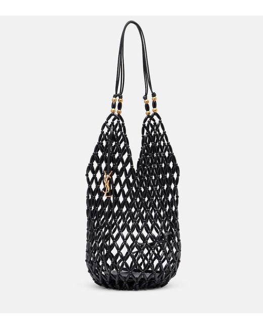 Saint Laurent Black Cassandre Beaded Shoulder Bag