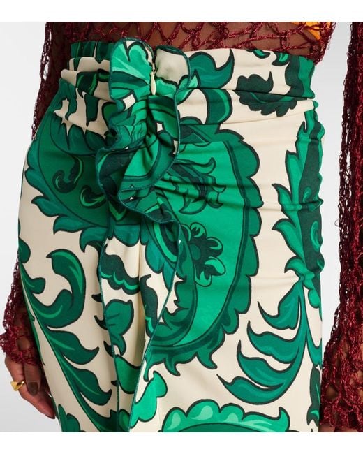 Etro Green Paisley Ruffled Midi Skirt