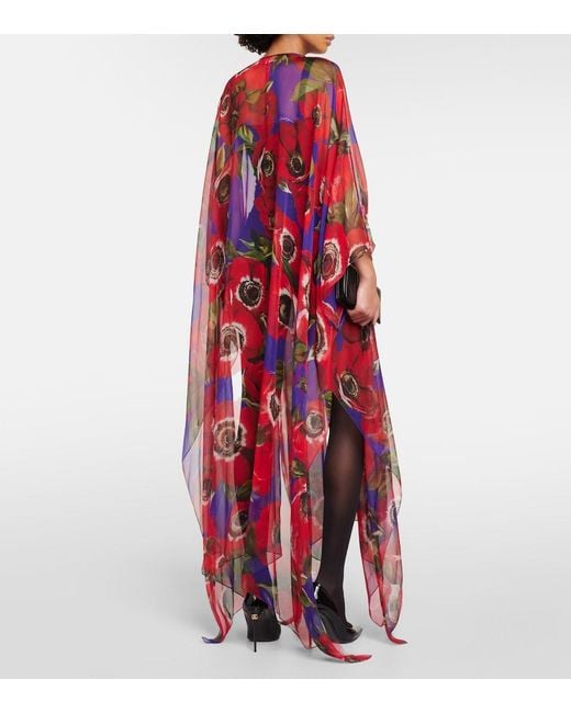Dolce & Gabbana Red Anemone Silk Chiffon Kaftan