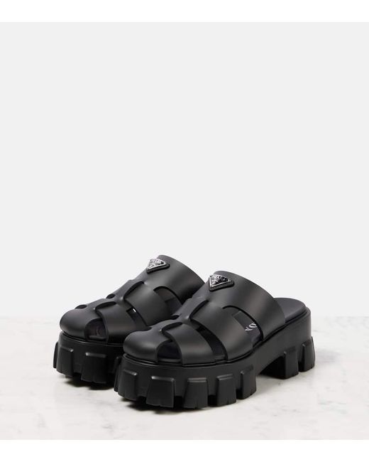 Prada Black Plateau-Mules Monolith