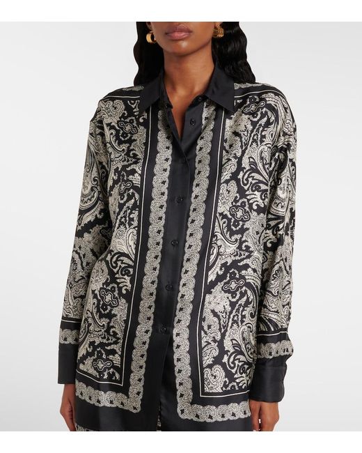 Nili Lotan Black Alfie Paisley Silk Twill Shirt