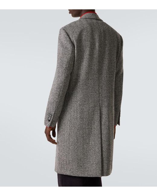 Lardini Gray Herringbone Virgin Wool Tweed Overcoat for men