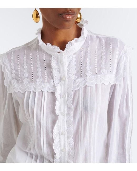 Isabel Marant White Lonzie Embroidered Cotton Voile Blouse