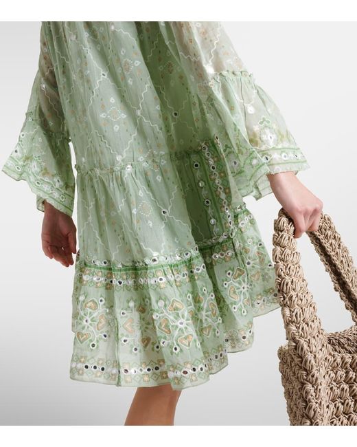 Juliet Dunn Green Embroidered Cotton Minidress