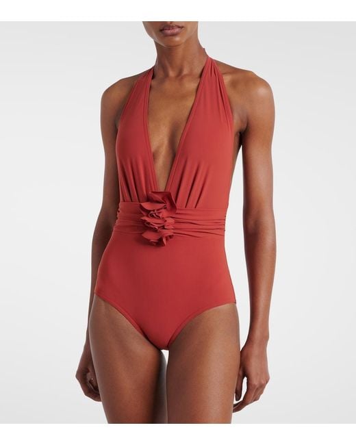 Karla Colletto Red Circle Swimsuit