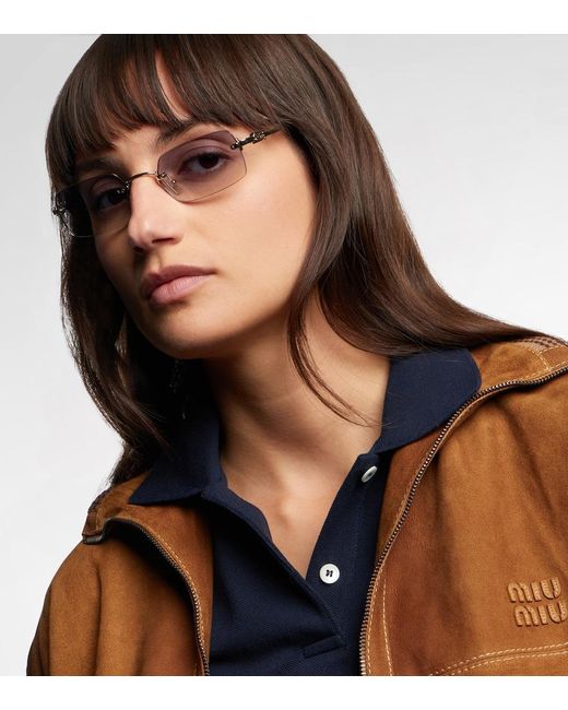 Miu Miu Blue Logo Rectangular Sunglasses