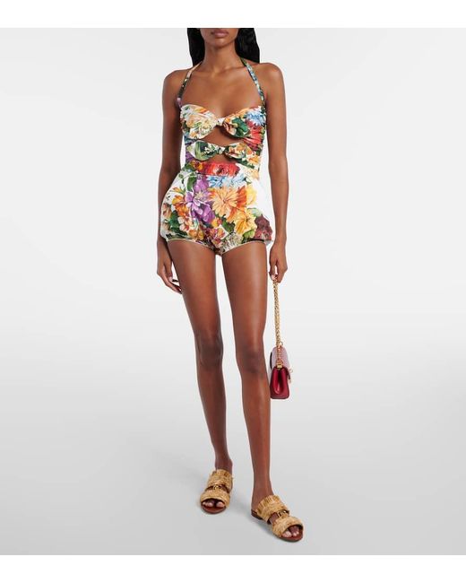 Dolce & Gabbana Multicolor Cutout Floral Cotton Crop Top