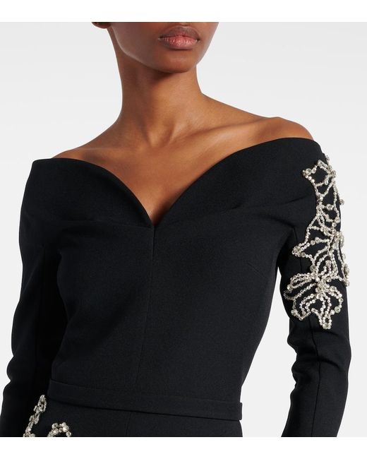 Safiyaa Black Linda Crystal-Embellished Midi Dress