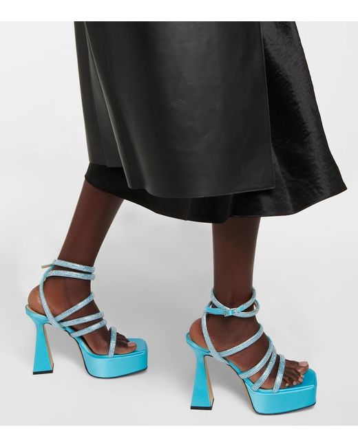 Mach & Mach Blue Sydney Embellished Satin Platform Sandals