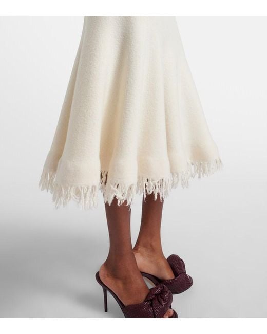 Bottega Veneta Natural Fringed Wool Midi Skirt