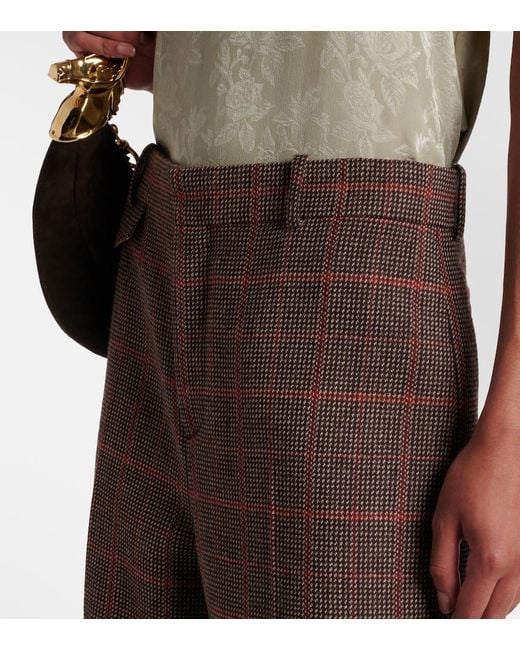 Chloé Brown Checked High-Rise Wool Flared Pants