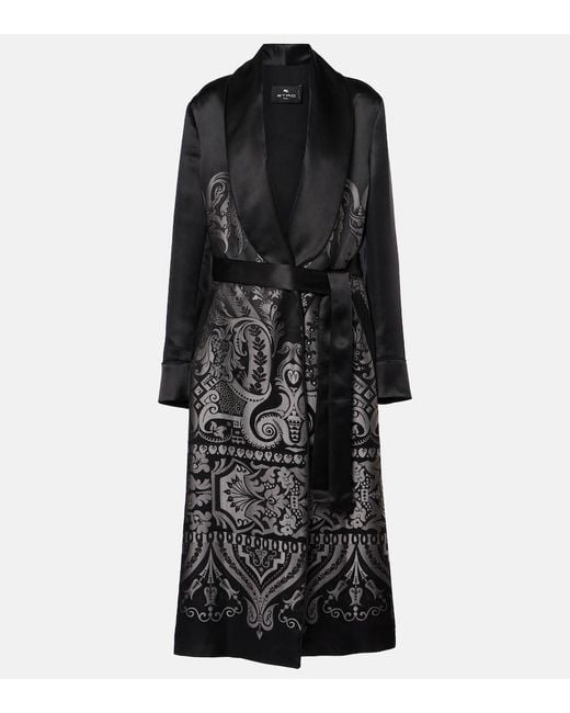 Etro Black Silk-Blend Belted Coat